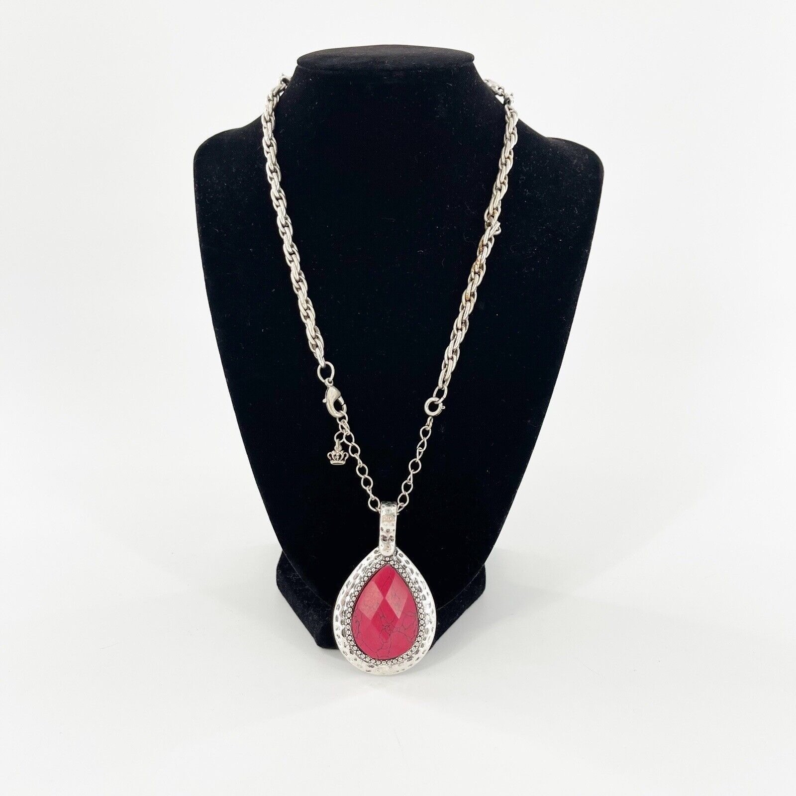 Shiny Rose Crystal Pendant Chain Necklace Costume Pink Oval Silver Reversible