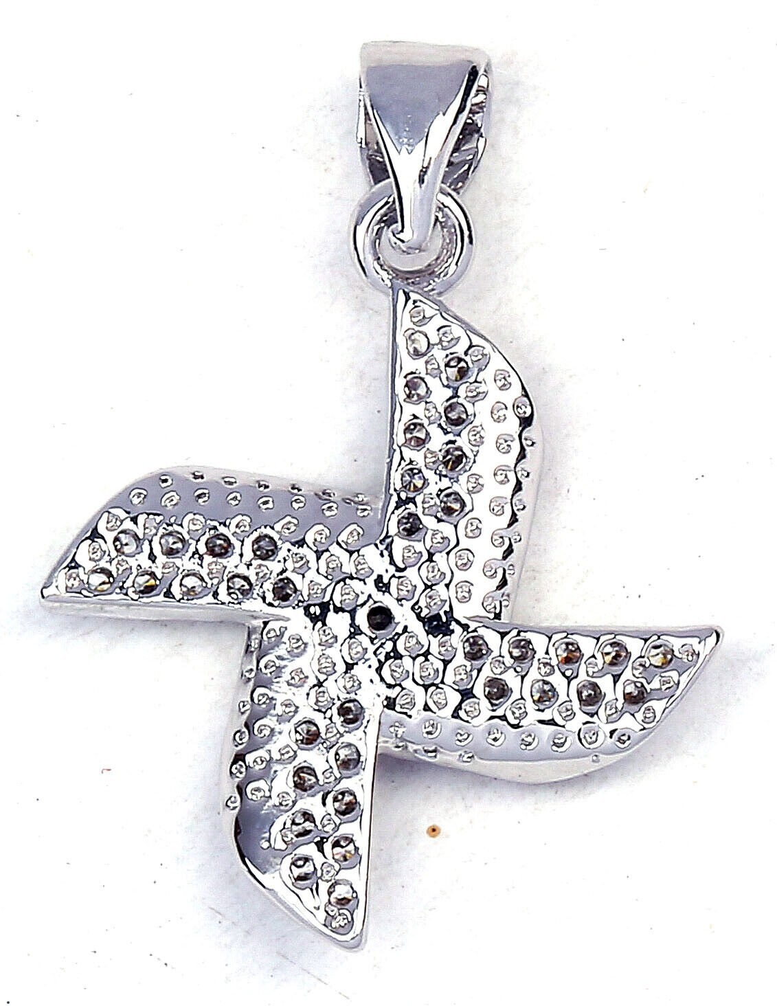 Pretty New Silver White Gold Plated Clear White CZ Pinwheel Pendant Necklace