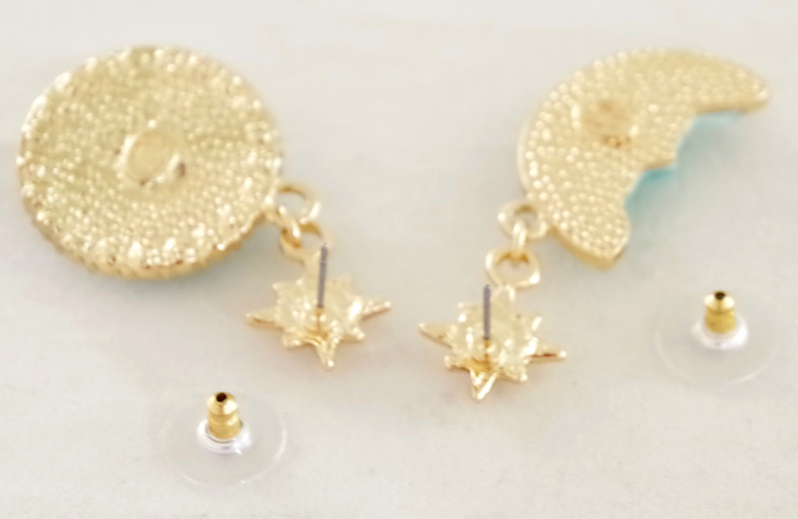 2″ KIRKS FOLLY BLUE SEAVIEW MOON FACE AB CRYSTAL RHINESTONE DROP DANGLE EARRINGS