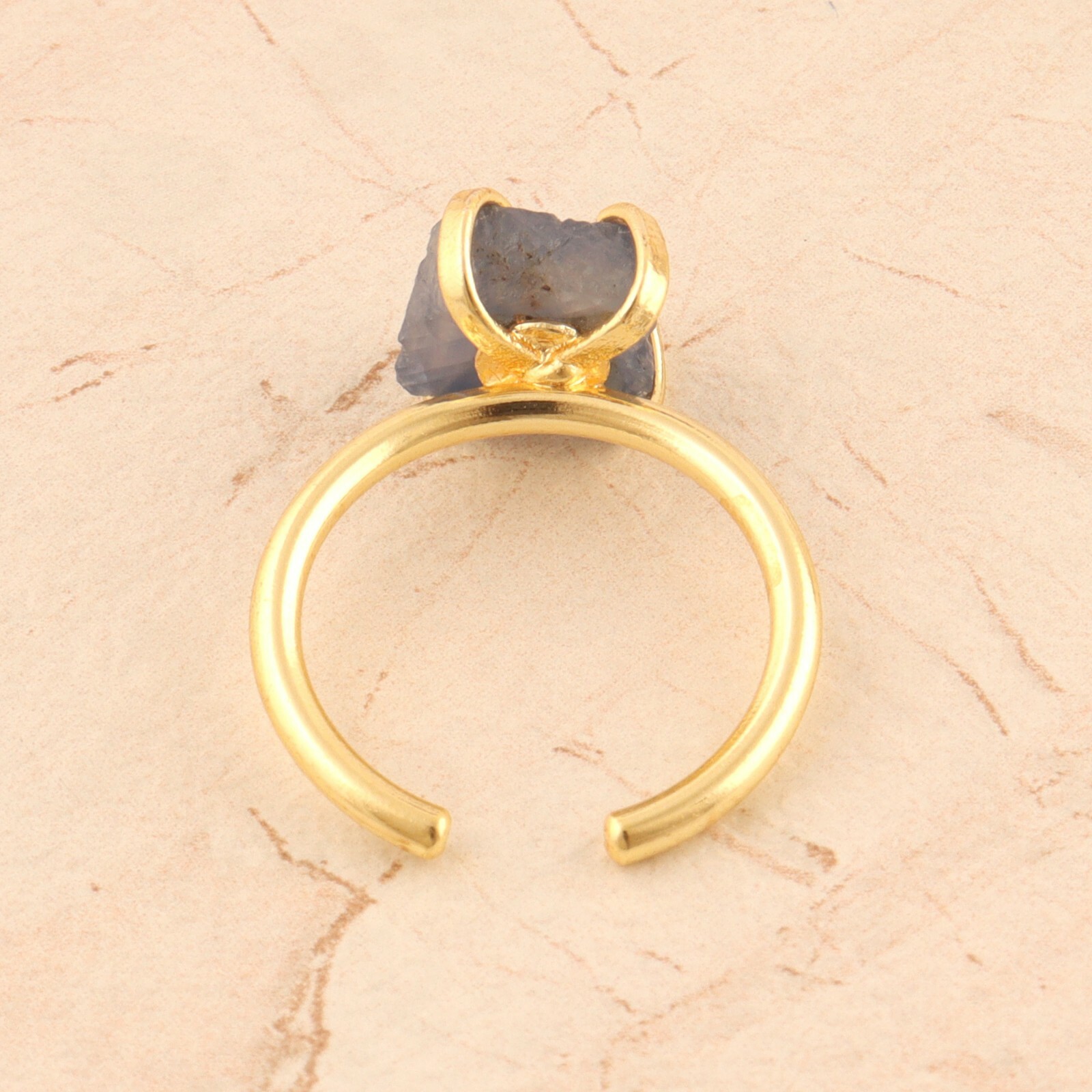 Colorful Rough Look Birthstone Yellow Gold Plated Prong Setting Adjustable Rings