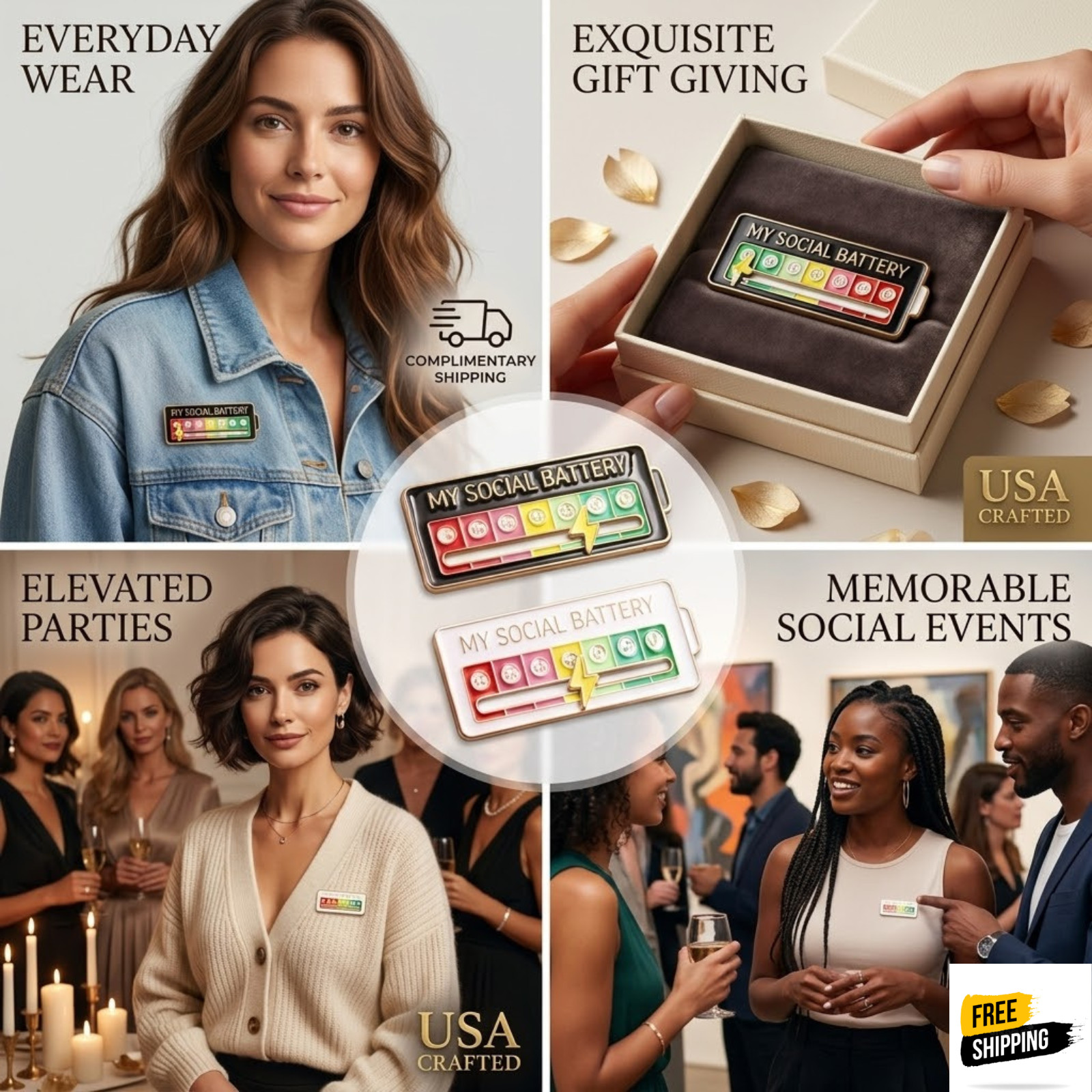 Funny Social Battery Slider Pin – 7-Mood Expression Badge, Cute Interactive Pin