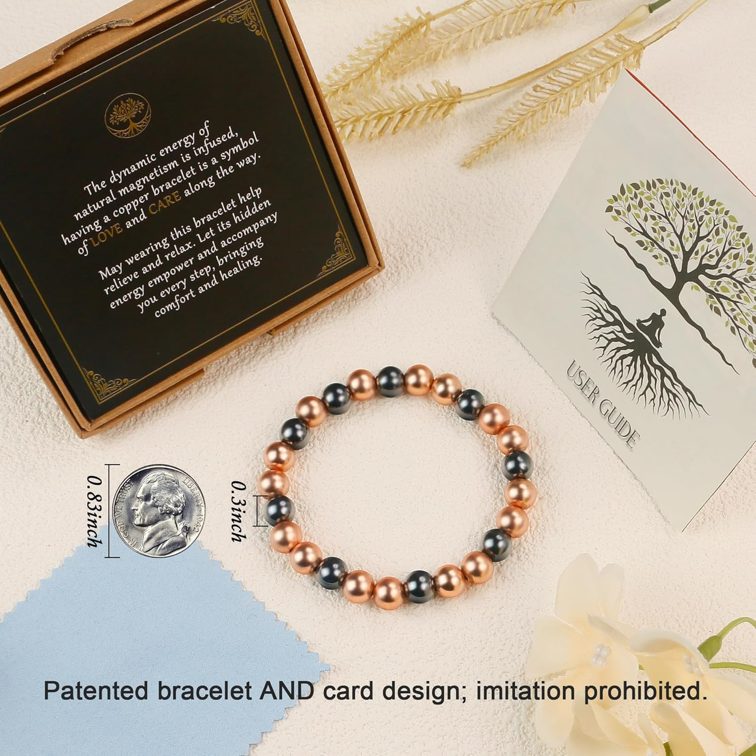 Copper Bracelet for Women and Men, 8MM Copper Magnetic Bracelet with 3500 Gauss