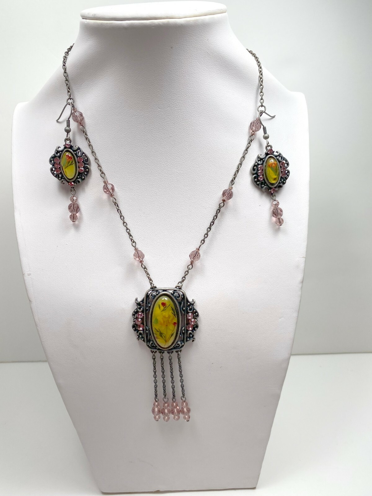 Flower Necklace Earring Set Jewelry Set Bridal Jewelry Purple Floral Vintage