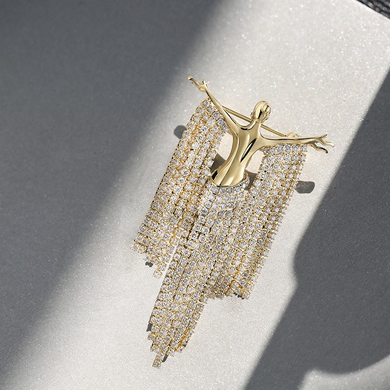 Rhinestone Golden Tassel Brooch Pin Coat Suit Pins Fashion Lady Jewelry Corsage