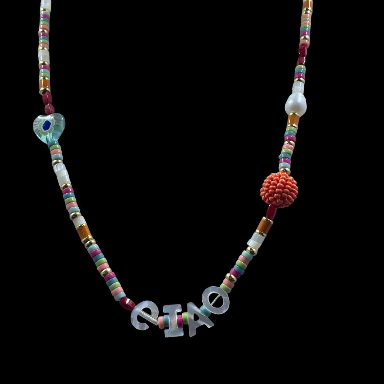 Mudd Colorful Beaded CIAO Necklace Kidcore Kawaii Y2K Rainbow Trendy Cute