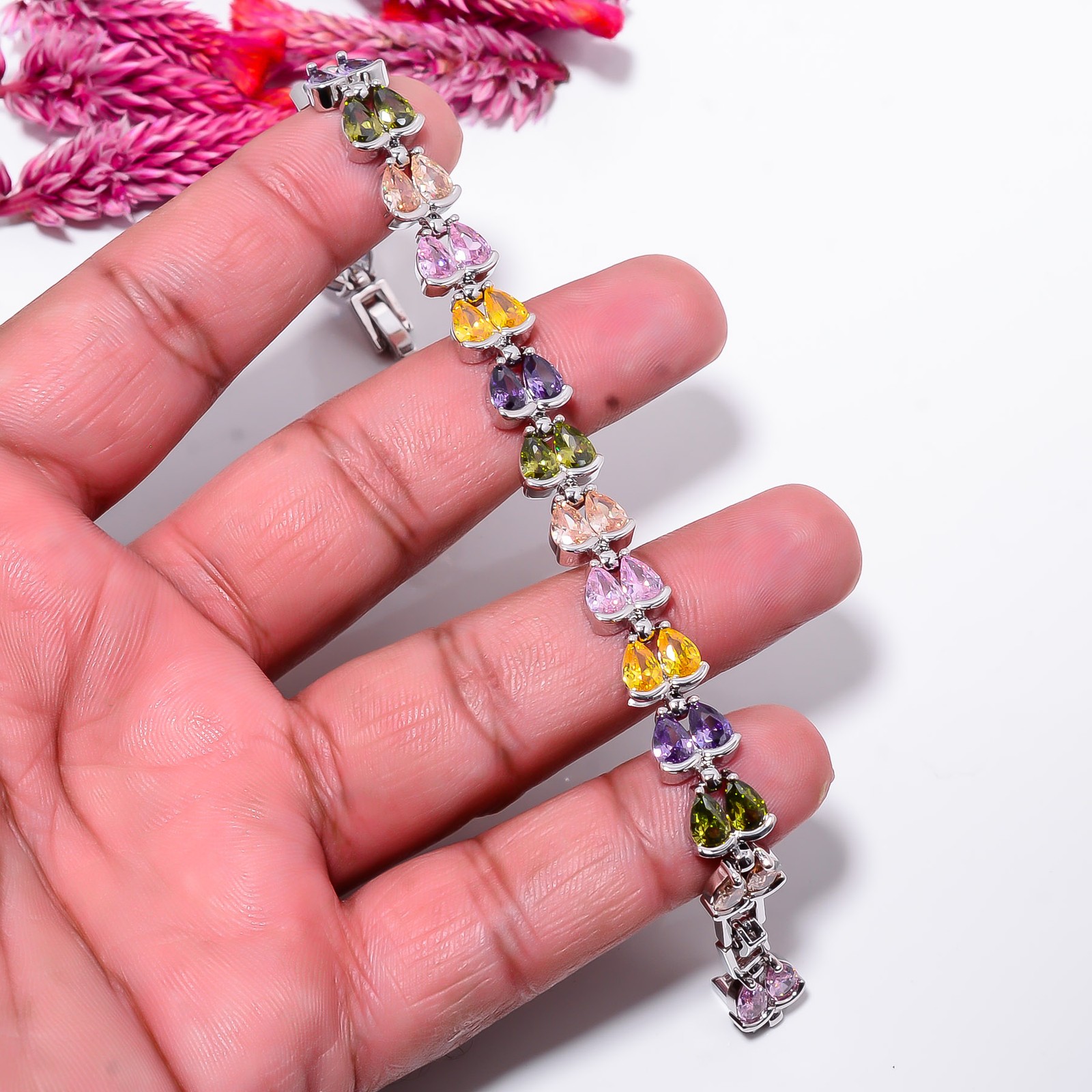Multi Sapphire – Simulated 925 Sterling Silver Adjustable Bracelet 7-8″ B131034