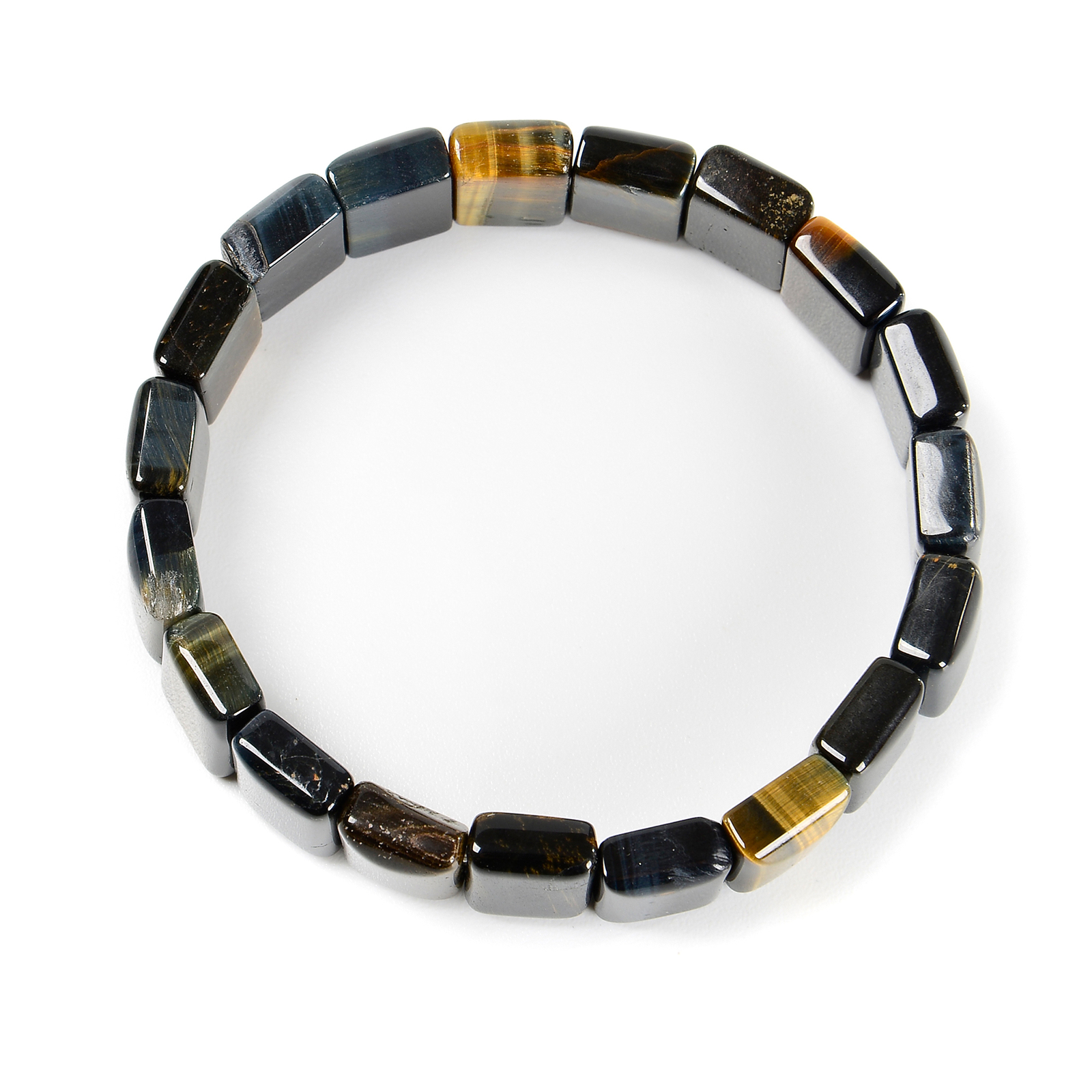 Golden Blue Tiger Eye Rectangle Double Drill Bracelet Size 11x14mm 7.5” Length