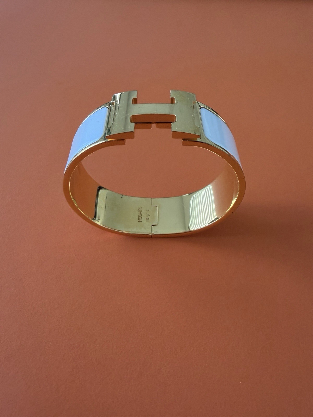 Hermès Clic Clac H Bracelet White Enamel Gold Plated