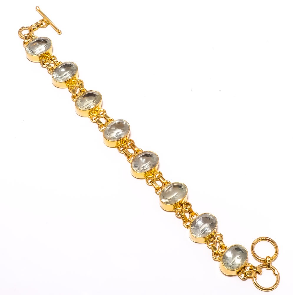 Natural Green Amethyst Silver Gold Plated Bracelet 7-7.99″ B25-103