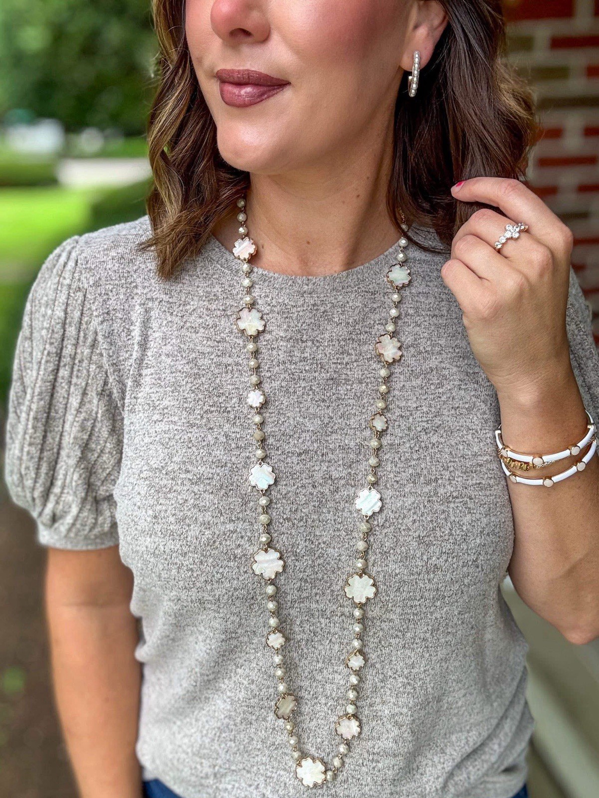Park Lane CLOUD Mother Of Pearl & Faceted Bead Long Gold Necklace, Retail $174