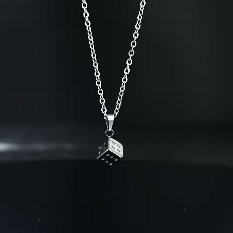 Dice Necklace Jewelry Gambling Chance Game Silvery Pendant