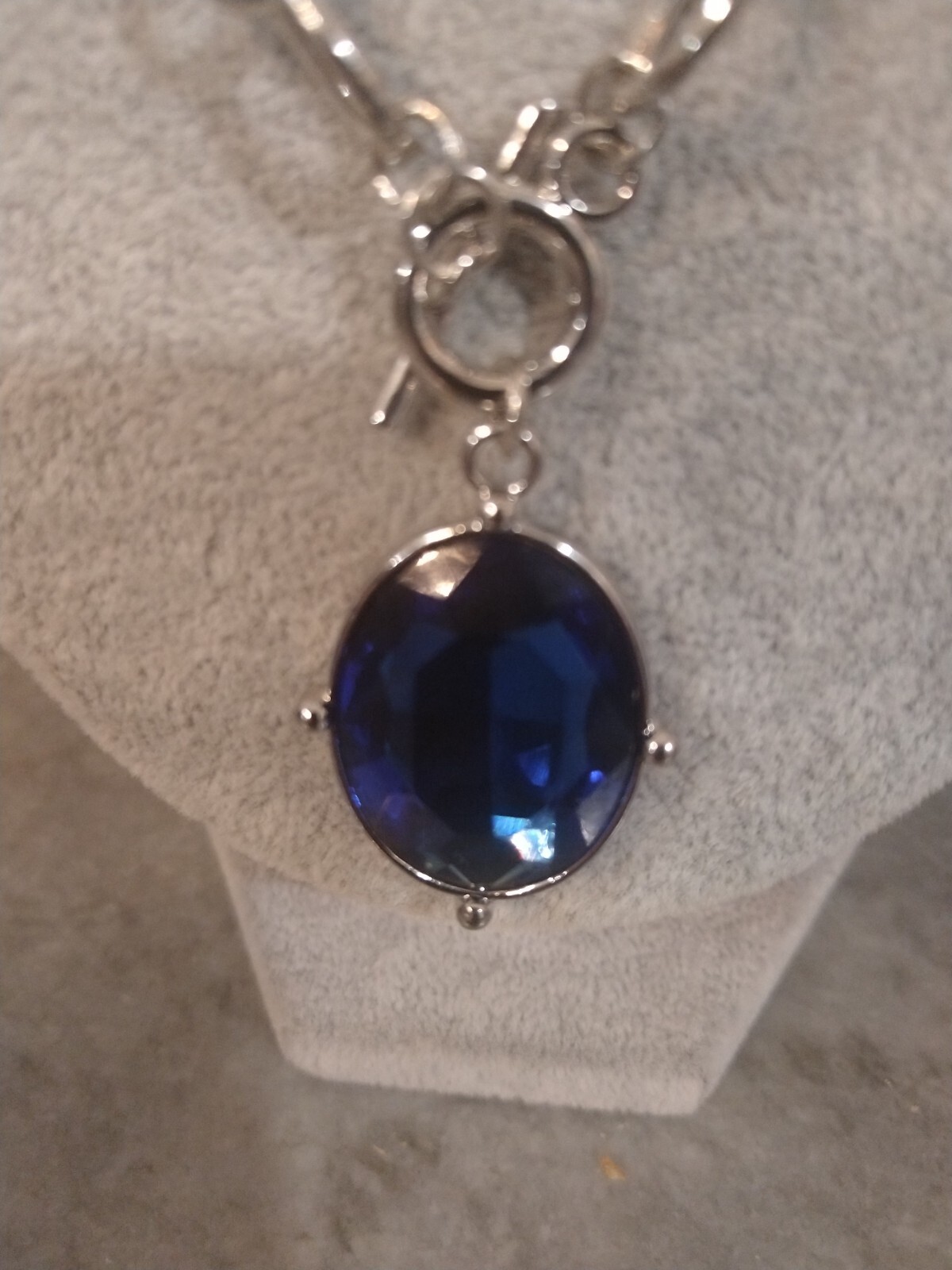 Set of 3 Sim. Blue SapphireLinkedChainNcklce,20.5 ,Brclet,Earrings,Silvrtone