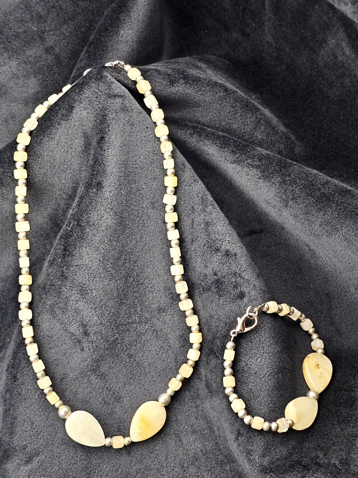 Yellow Adventurine Stone Necklace & Bracelet Set 16″/7″ Teardrops & Squares 30 g