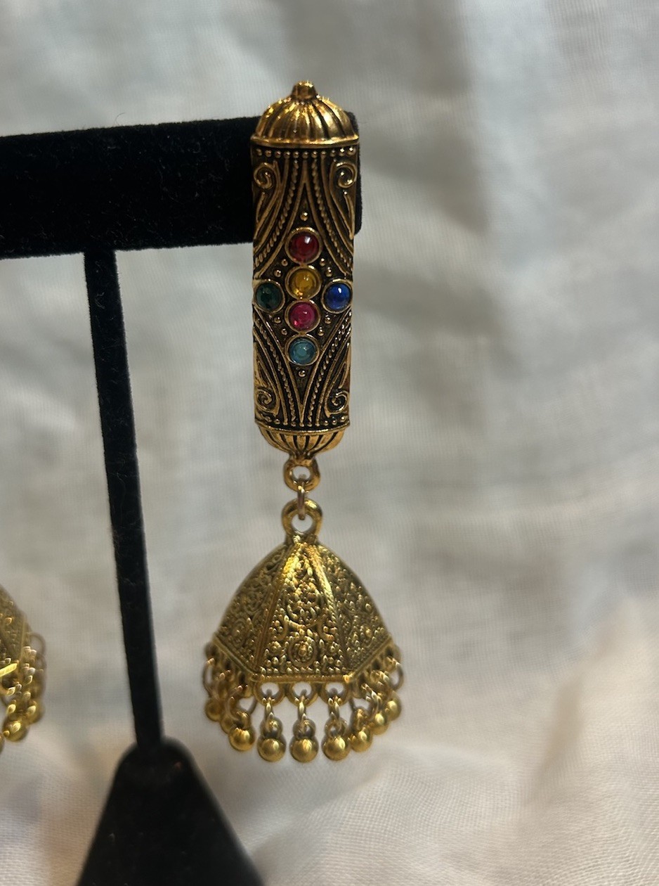 Gold Tone Earrings with Rainbow Stones