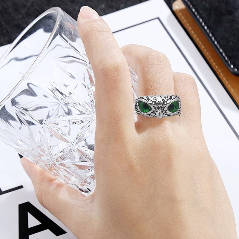 Adjustable Demon Owl Eye Ring – Gothic Animal Jewelry with Lucky Symbol