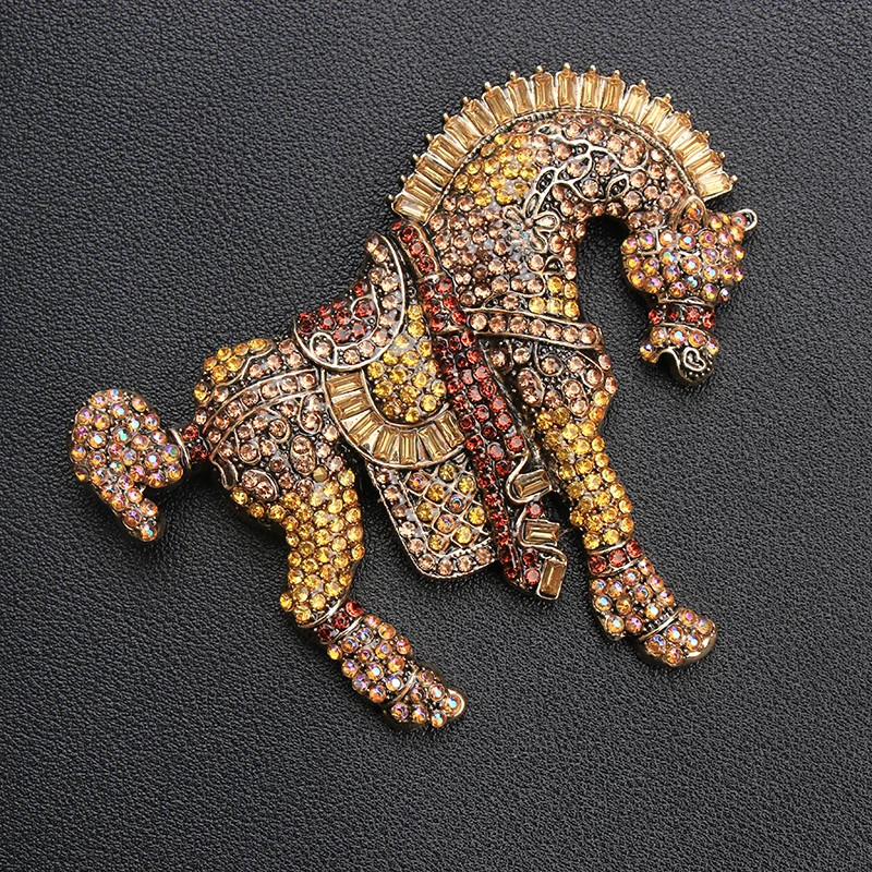 Women Men Large Colorful Rhinestone Horse Brooch Fashion Pin Jewelry