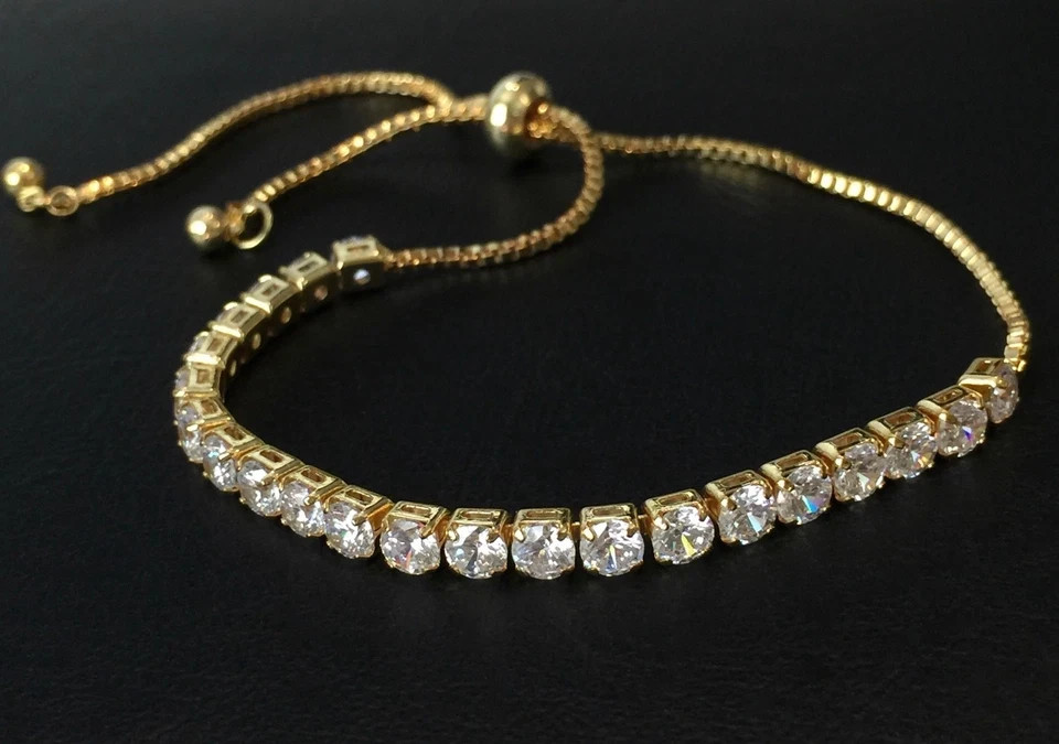 18K Gold Plated Bolo Tennis Bracelet Simulated Diamond Wedding Jewelry Gift