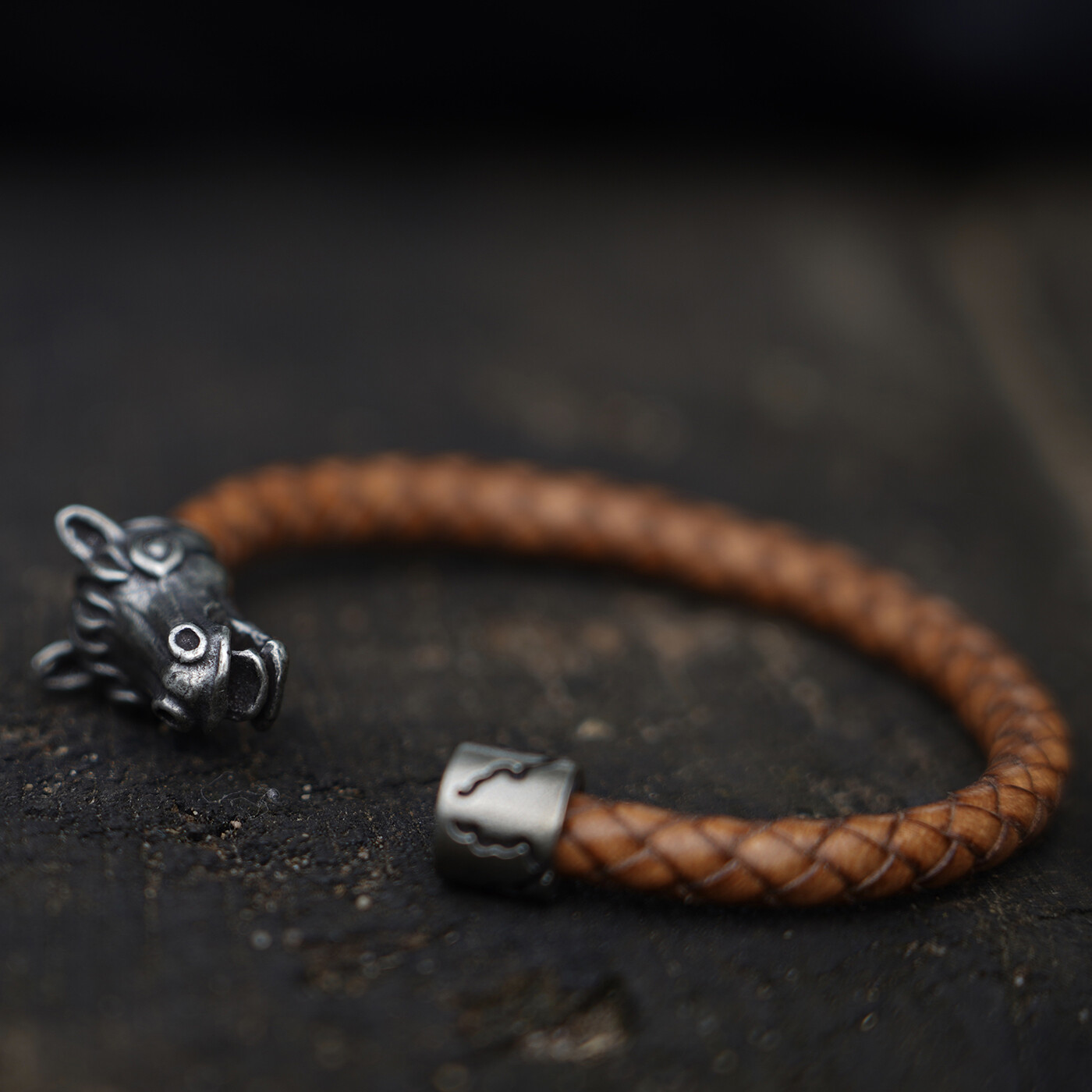 MENDEL 7 Inch Mens Brown Leather Horse Head shoe Cuff Bracelet Men Women