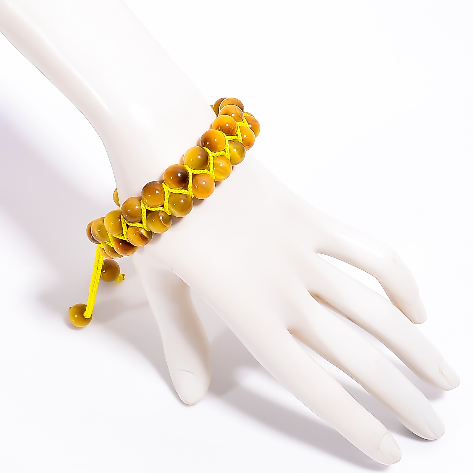 Yellow Star Tiger Eye Round 8 mm Beads 7-10″ Adst. Macrame Thread Bracelet BB-30