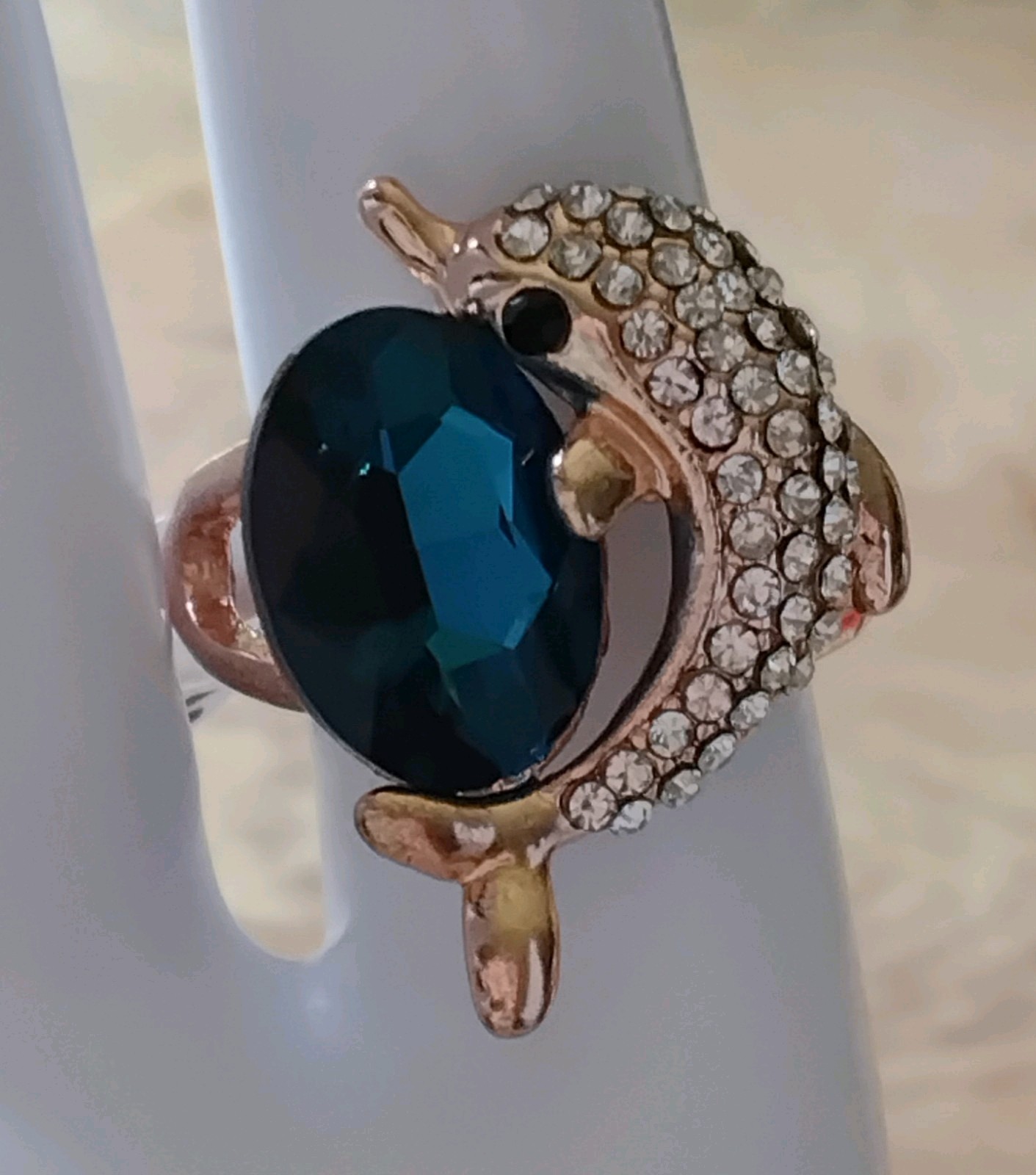 AUSTRIAN CRYSTAL AQUA MARINE CZ DOLPHIN Fashion Ring💙 Beach Beautiful Size 8.5″