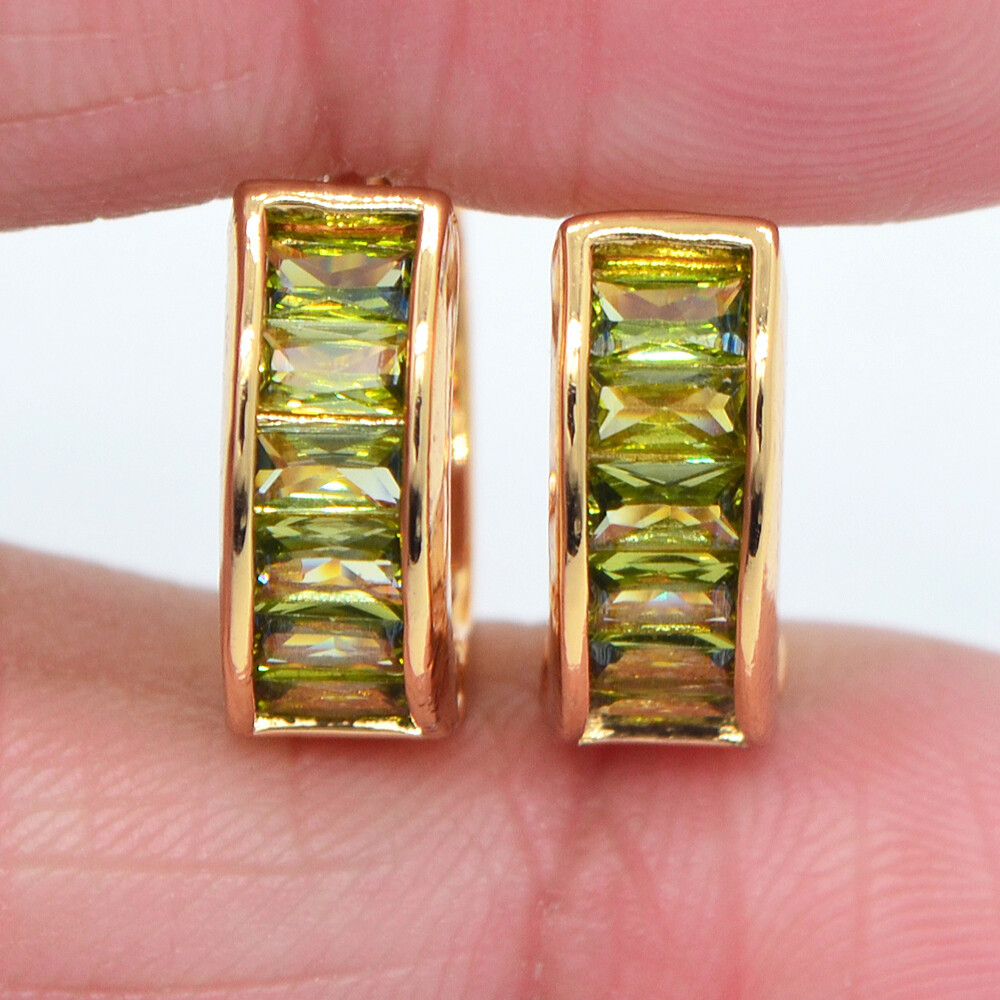 18K Yellow Gold Filled Women Green Mystic Topaz Hoop Huggie Earrings Jewelry