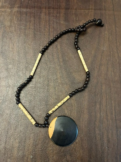Handmade Zambia Necklace Wood Beads Round Pendant African Boho Tribal