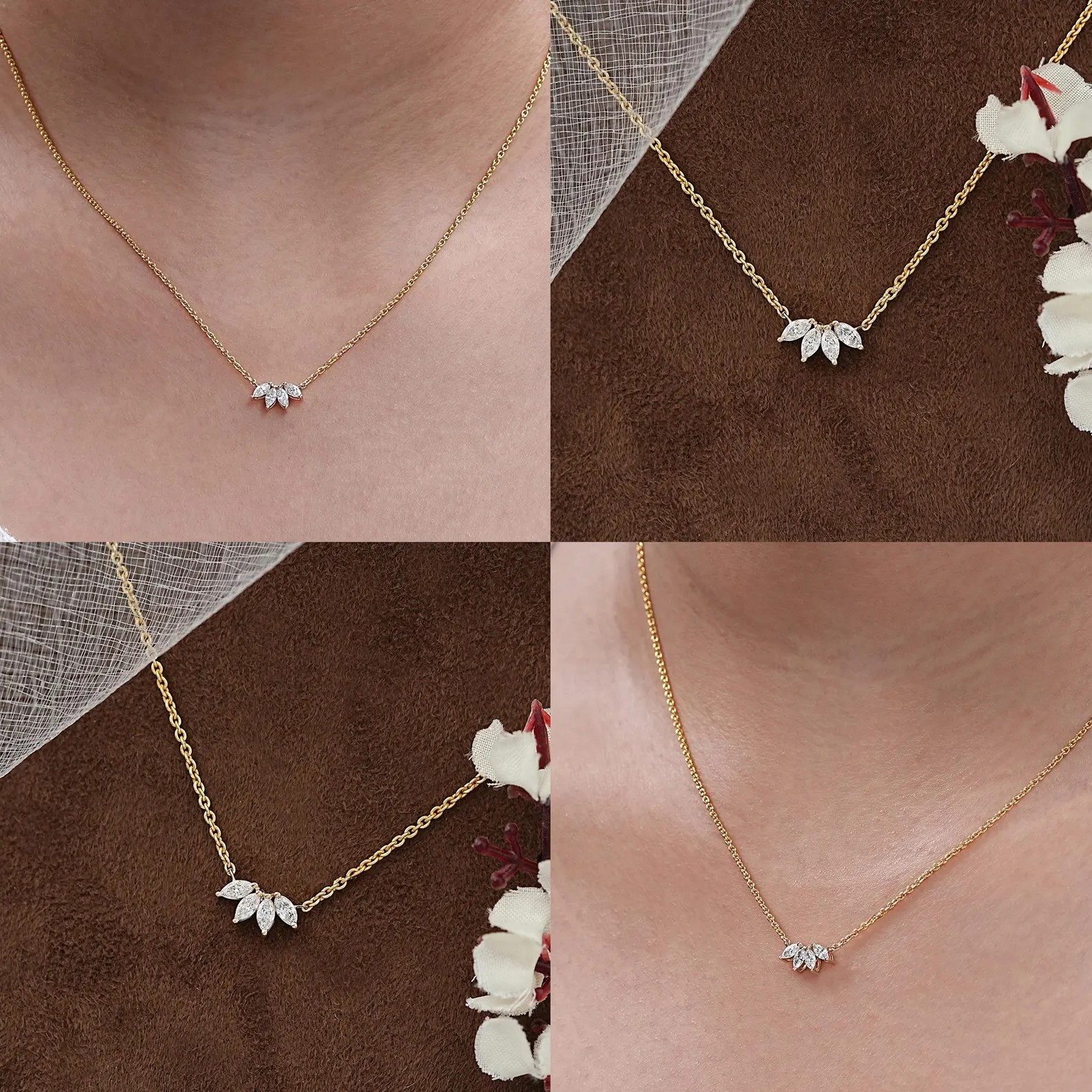 1.00 Ct Marquise EF VS Lab Grown Diamond Cluster Set Necklace in 14K Yellow Gold