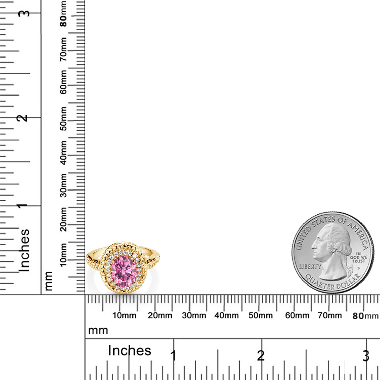 18K Yellow Gold Plated Silver Halo Ring Oval Pink Moissanite (2.26 Cttw)