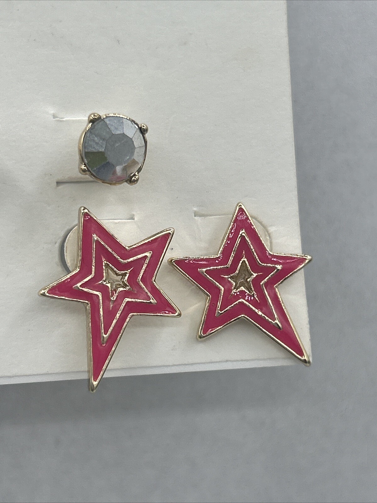 Karl Lagerfeld Paris Post & Stud Earrings, Gold Tone, Pink Stars, 2-Pair Set