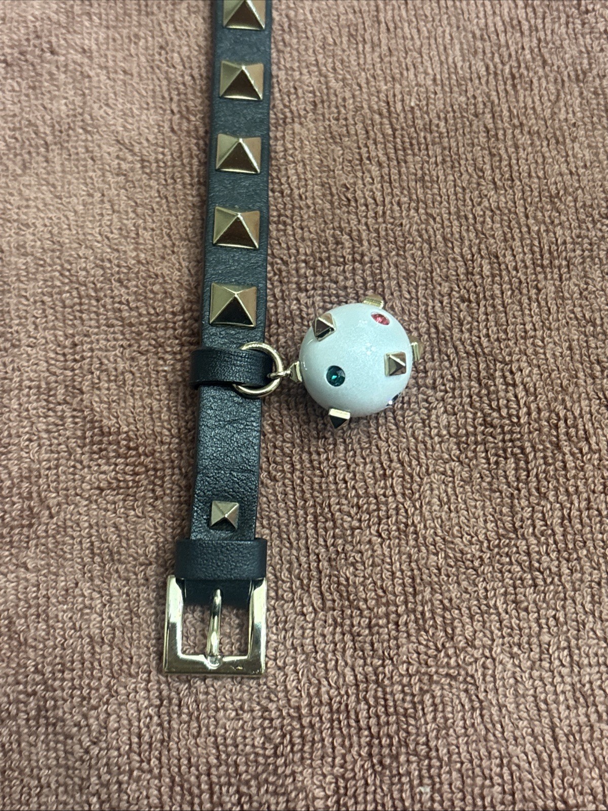Valentino Rockstud Spike Leather Bracelet Black With A Spiked Cream Ball!