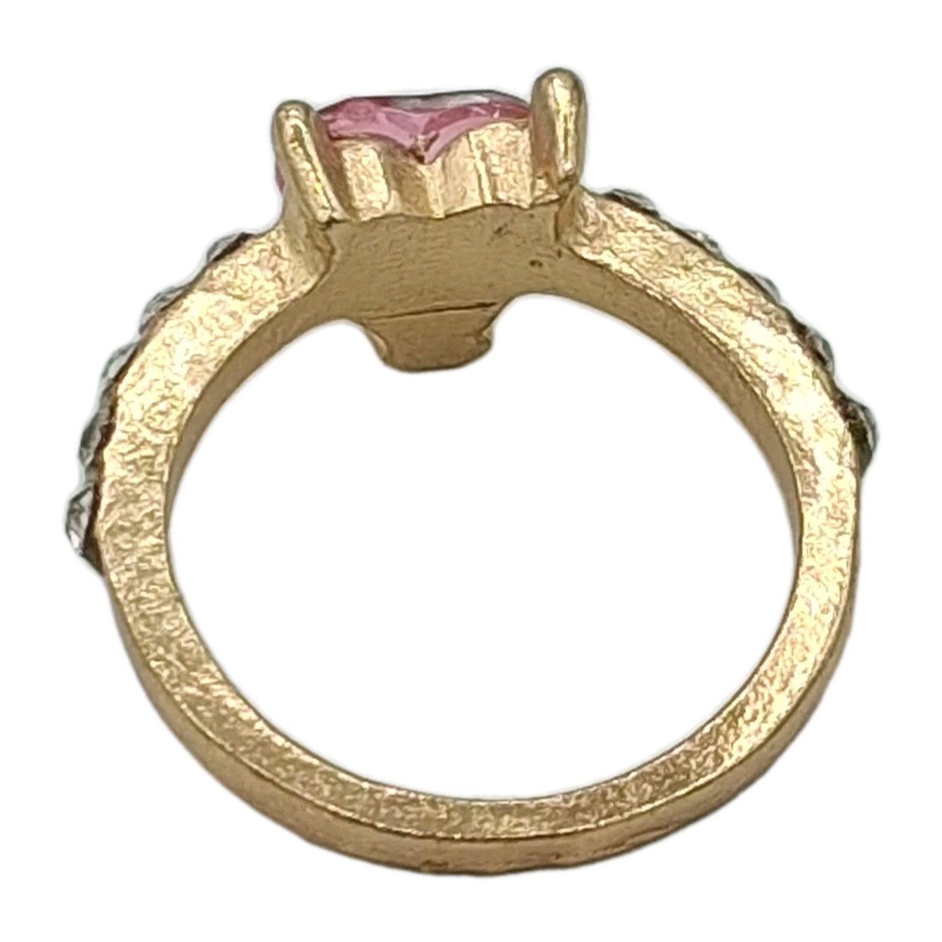 Gold Tone Pink Heart Rhinestone Ring Size 6.5 Romantic Valentine’s Fashion