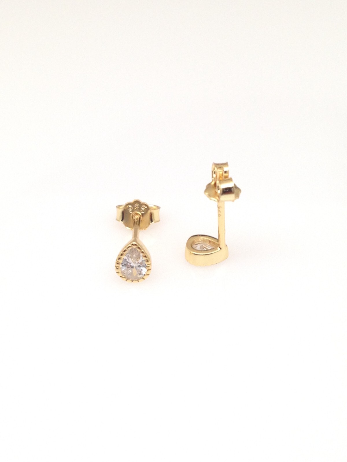 925 Sterling Silver CZ Teardrop Stud Earrings Women Girl Dainty Gold Studs 4.5mm