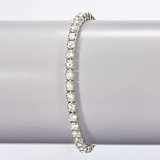 Women’s Solid 925 Sterling Silver 4mm Round Cut Clear CZ Tennis Chain Bracelet