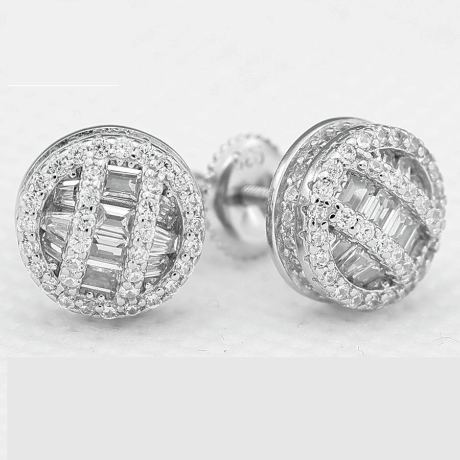 Men’s Sterling Silver 925 CZ Iced BLING 9mm Round Earring Push Back**Box