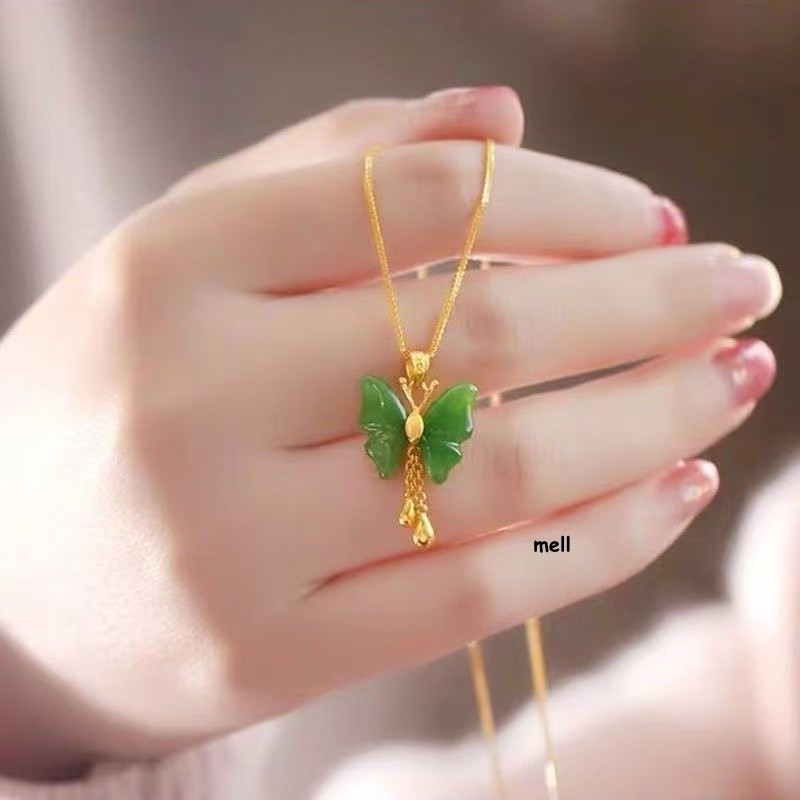 Classic Natural Jade Butterfly Pendant Not included Necklace 18K Gold Plated