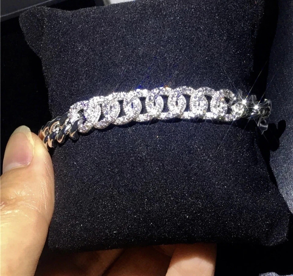 18K Platinum Plated Cuban Chain Bracelet Simulated Diamond Elegant Festival Gift