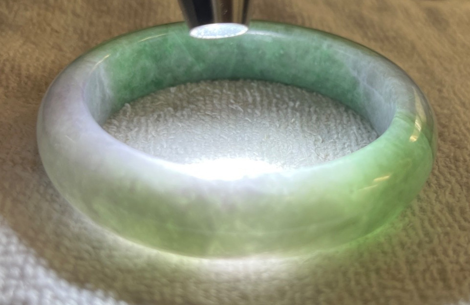 Natural Grade A Burmese Jadeite Bangle 52.7mm Lavender & Green – Unique Piece