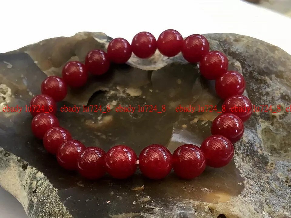 Women Gemstone Beaded Bracelet RED AGATE BEADS Stretchable Gift Jewelry 7.5″