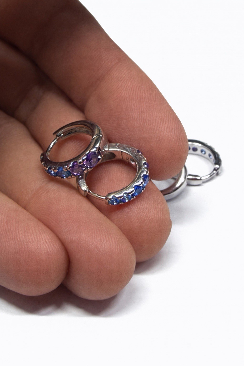 Blue Purple Zircon Hoop Earrings S925 Silver Huggie Elegant Women Gift