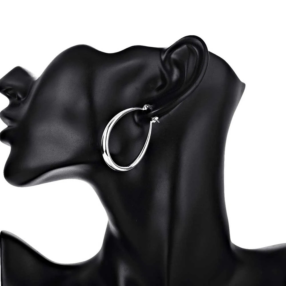 925 Sterling Silver 41MM Big Hoop Earrings Smooth Circle Women Party Jewelry