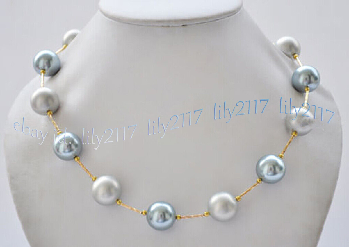 8/10/12/14mm Silver Gray South Sea Shell Pearl Round Beads Necklace 14-48 inches