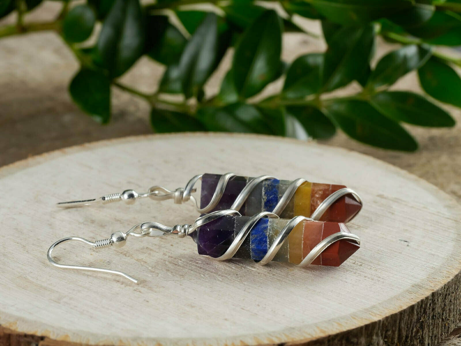 7 Chakra Gemstone Point Earrings Rainbow Crystal Earring for Reiki Energy Heal