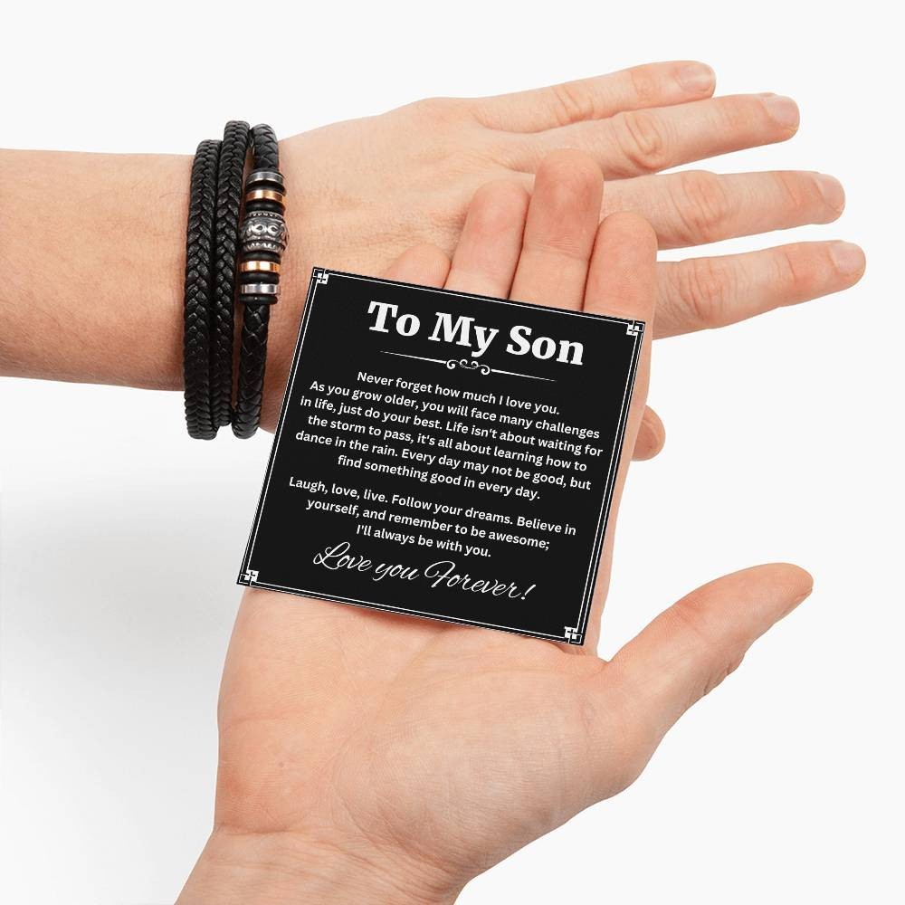 To My Son Bracelet Leather, I Love You Son Jewelry, Birthday Gift from Mom Dad