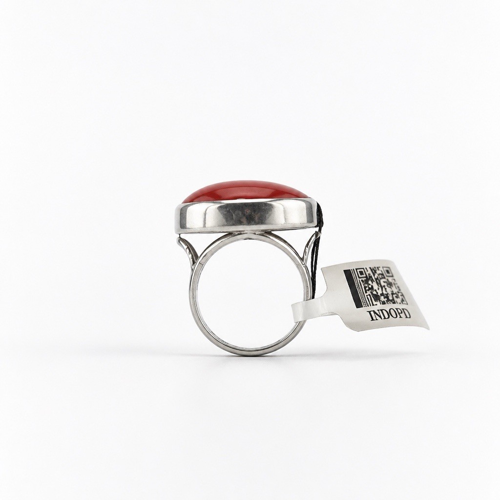 Silver Tone Bezel Set Red Cushion Stone Cocktail Ring Size 5 IND001
