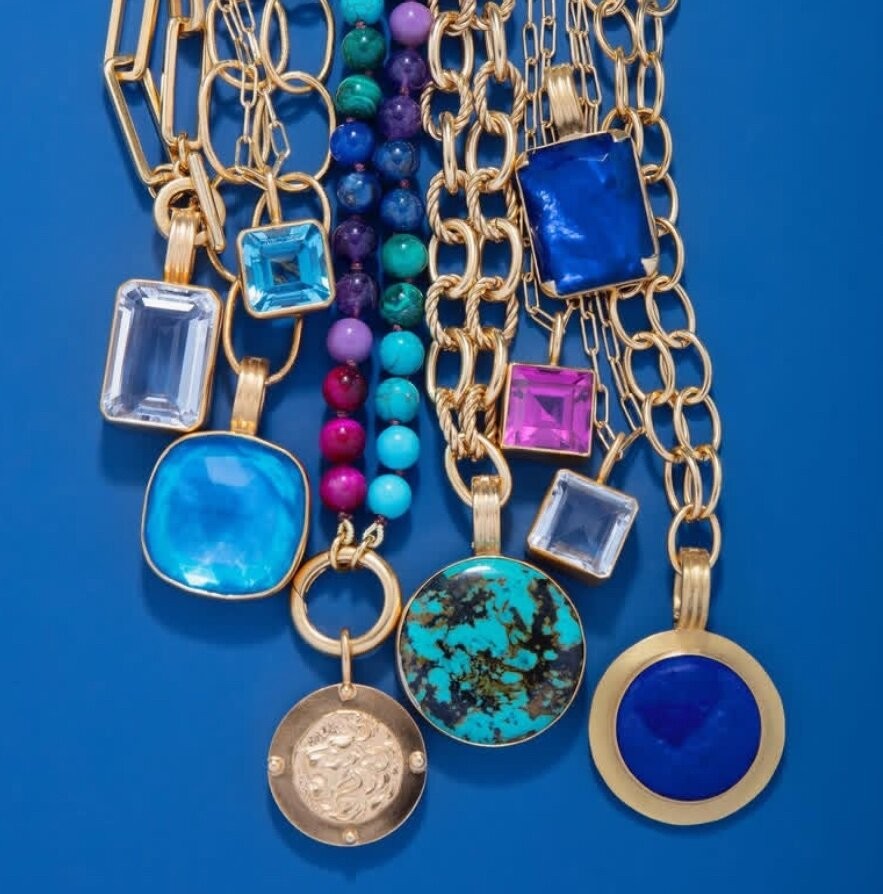 Dina Mackney Necklace Pendant 18K Gold Jewelry Luminite Blue Topaz Jewelry Gift
