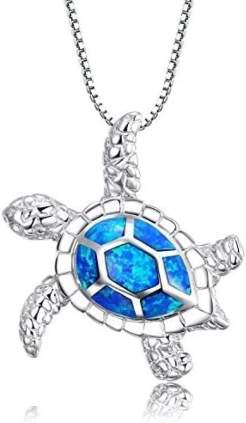 LIBORIA Necklace with Sea Turtle Pendant in 925 Sterling Silver Blue Opal