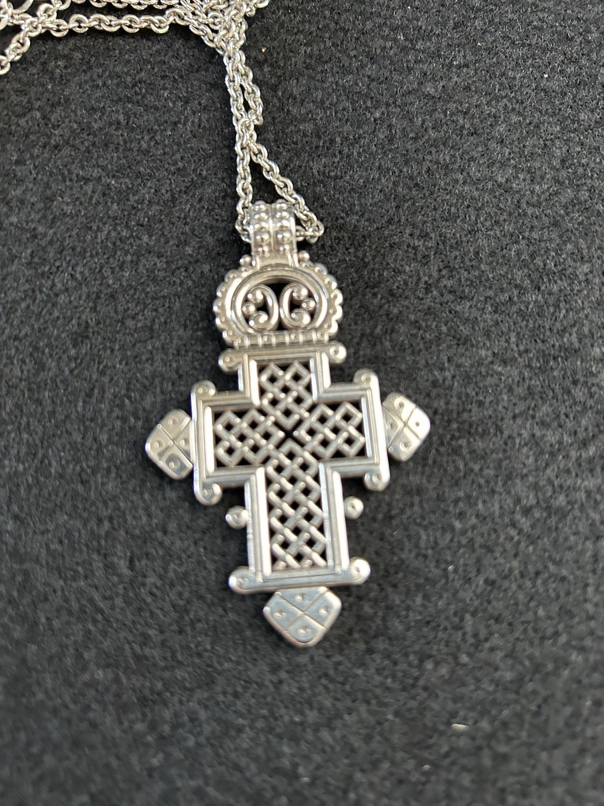 Brighton Silver Tone Ethiopian Cross Charm Pendant Necklace Cable Chain