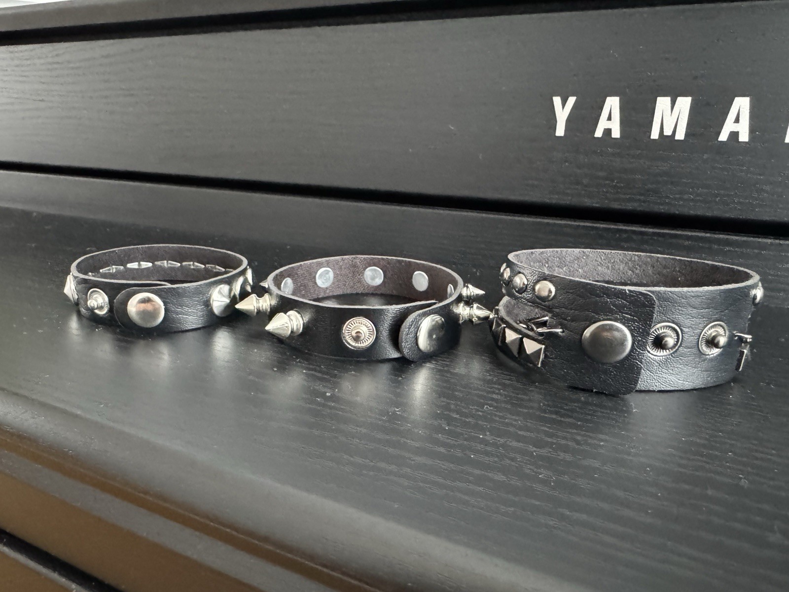 Goth Punk Studded Bracelet Set (3 Pack) Black Leather Look, Spikes & Chain, New