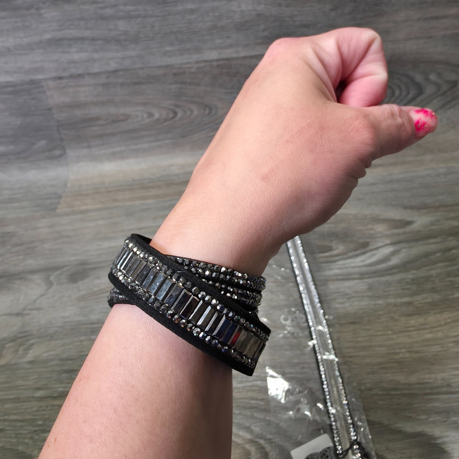 Paparazzi Black Rhinestone Diamond Wrap Bracelet Lot of 2 Boho Jewelry NEW