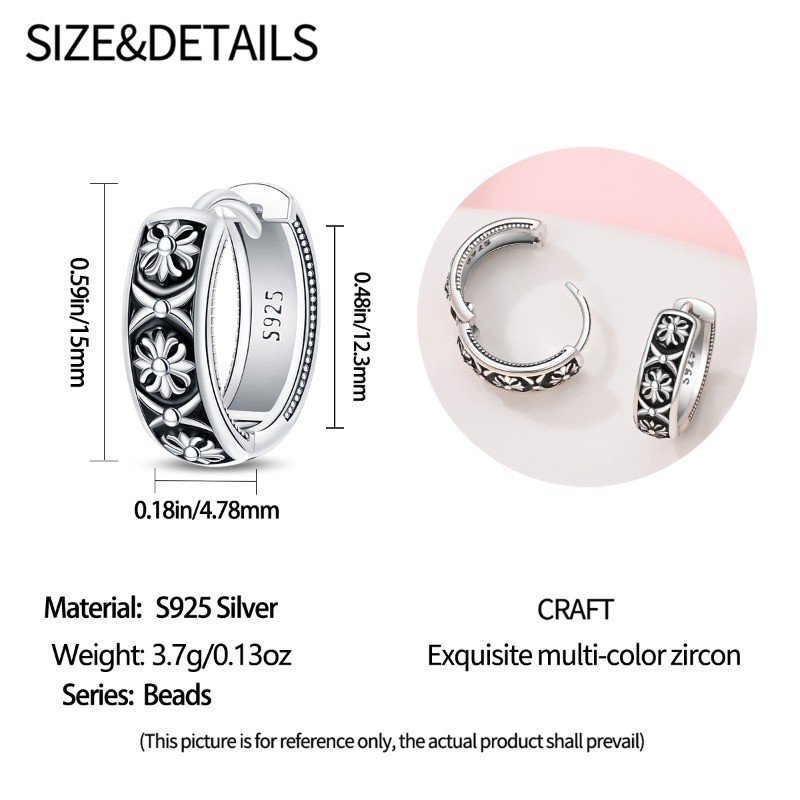 PANDACH 925 Sterling Silver Antique Style Hoop Earrings For Women Men Jewelry